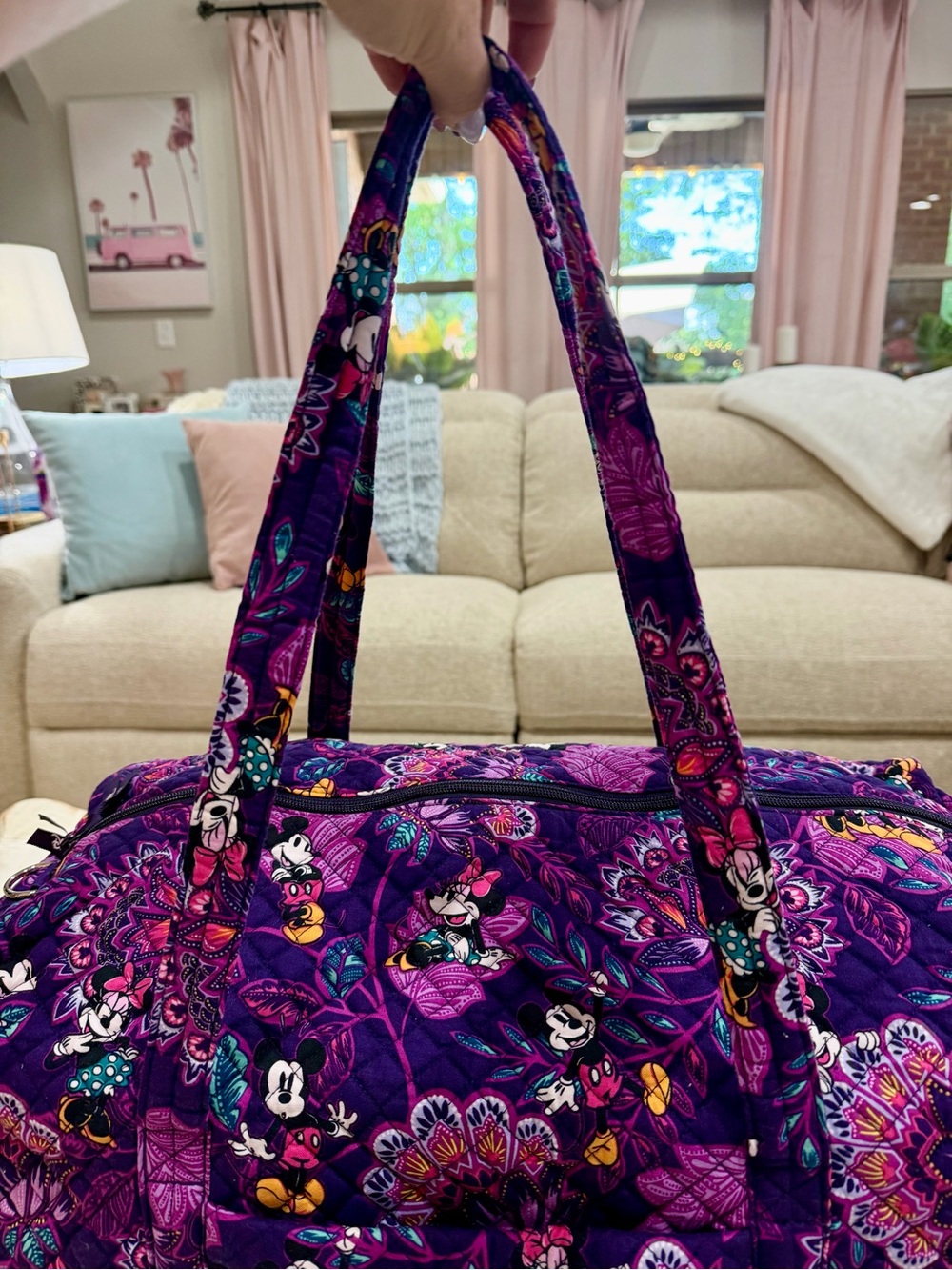 Disney Vera Bradley Mickey & Minnie’s Flirty Floral Large Travel Duffel Bag - Picture 10 of 14